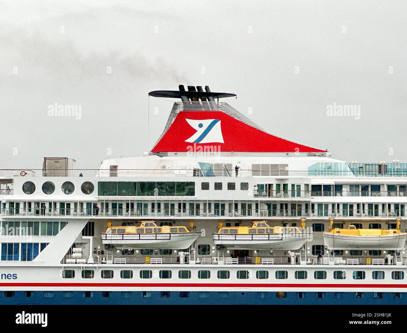 Reykjavík, Iceland - 1 Septemeber 2024: Close up view of the side of the cruise ship Balmoral. The ship is operated by Fred Olsen Cruise Lines. - Smartphone Captured Stock Image