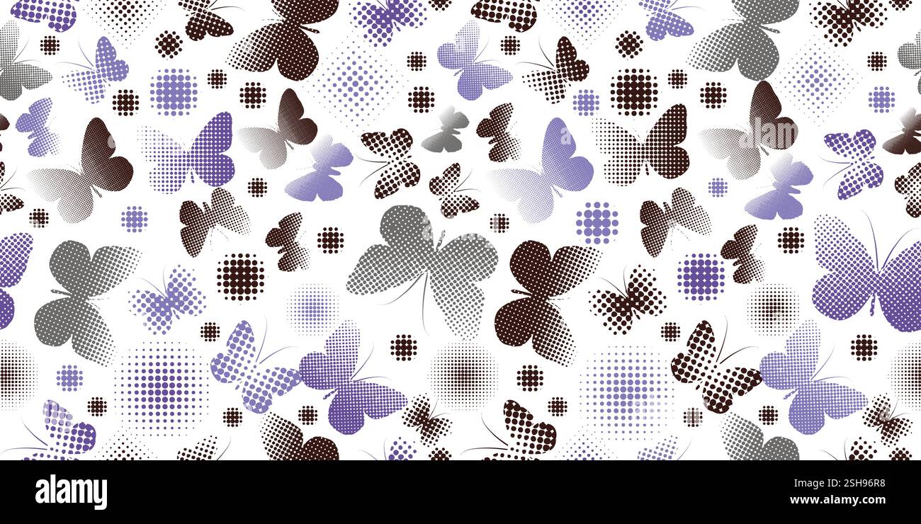 Seamless background butterflies halftone. hand drawing. Not AI. Vector ...