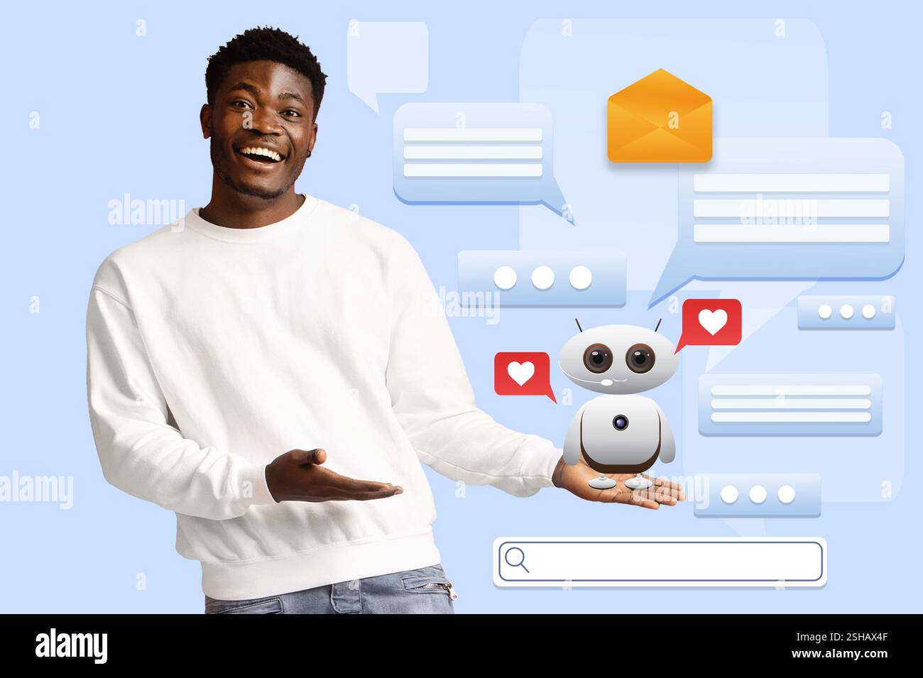 Engaging with virtual assistants in modern technology applications Stock Photo