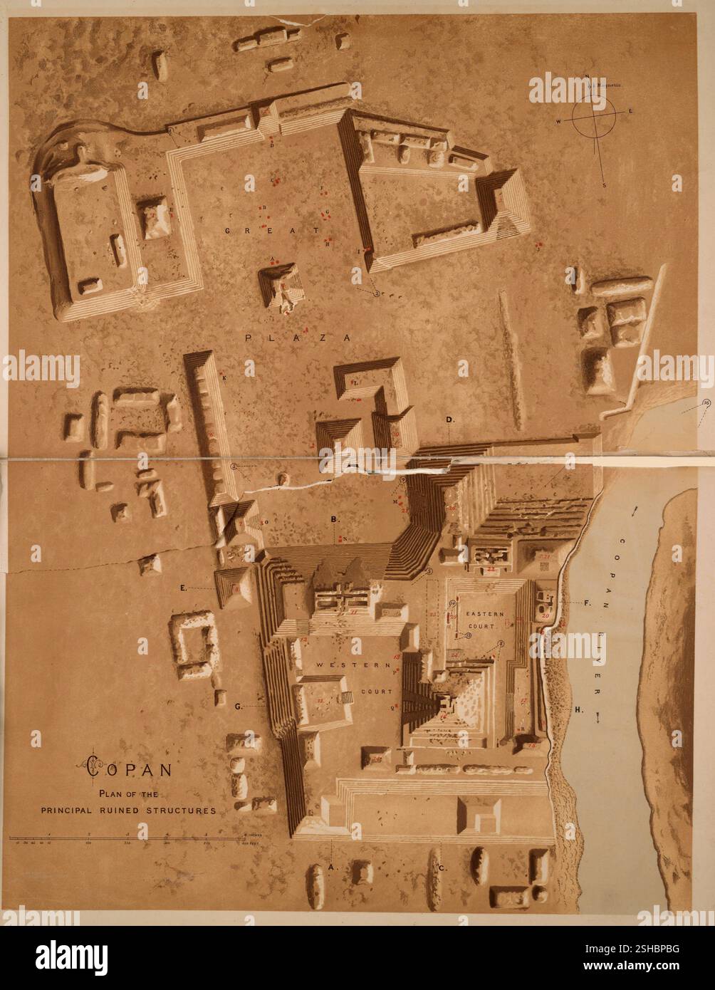 Vintage Plan of the Principal ruined Structures of Copan, Honderas ...