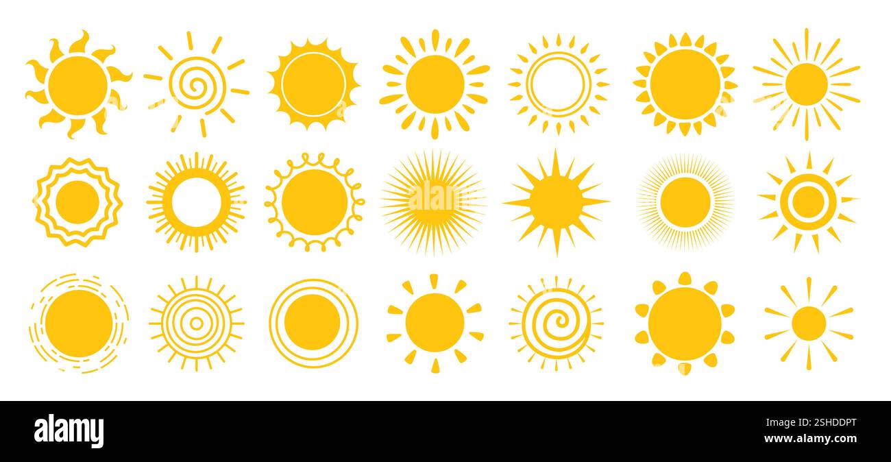 Sun icon yellow clipart set. Sun drawing logo and symbol clip art with ...