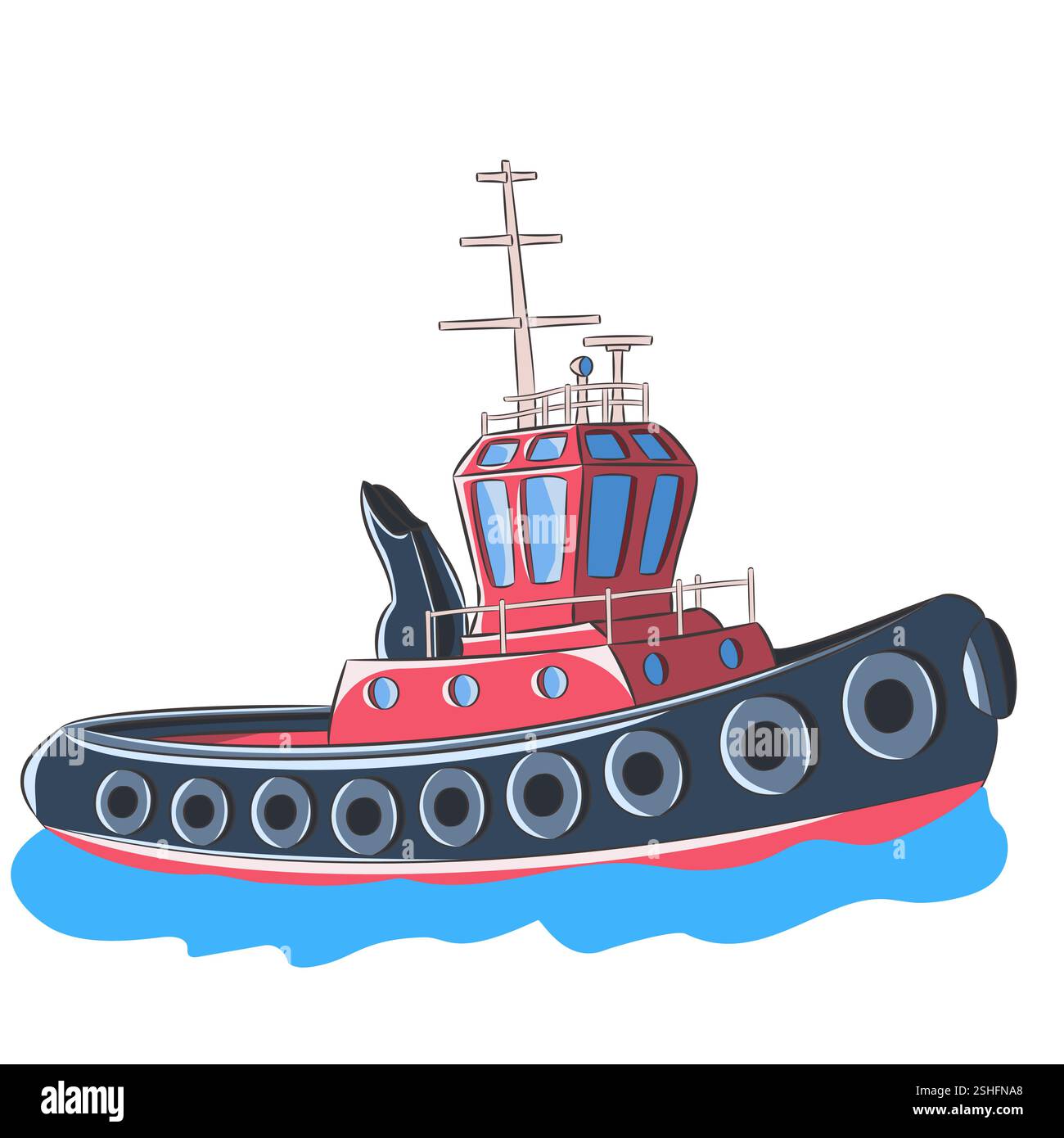 Vector illustration of red tugboat isolated on white background Stock Vector
