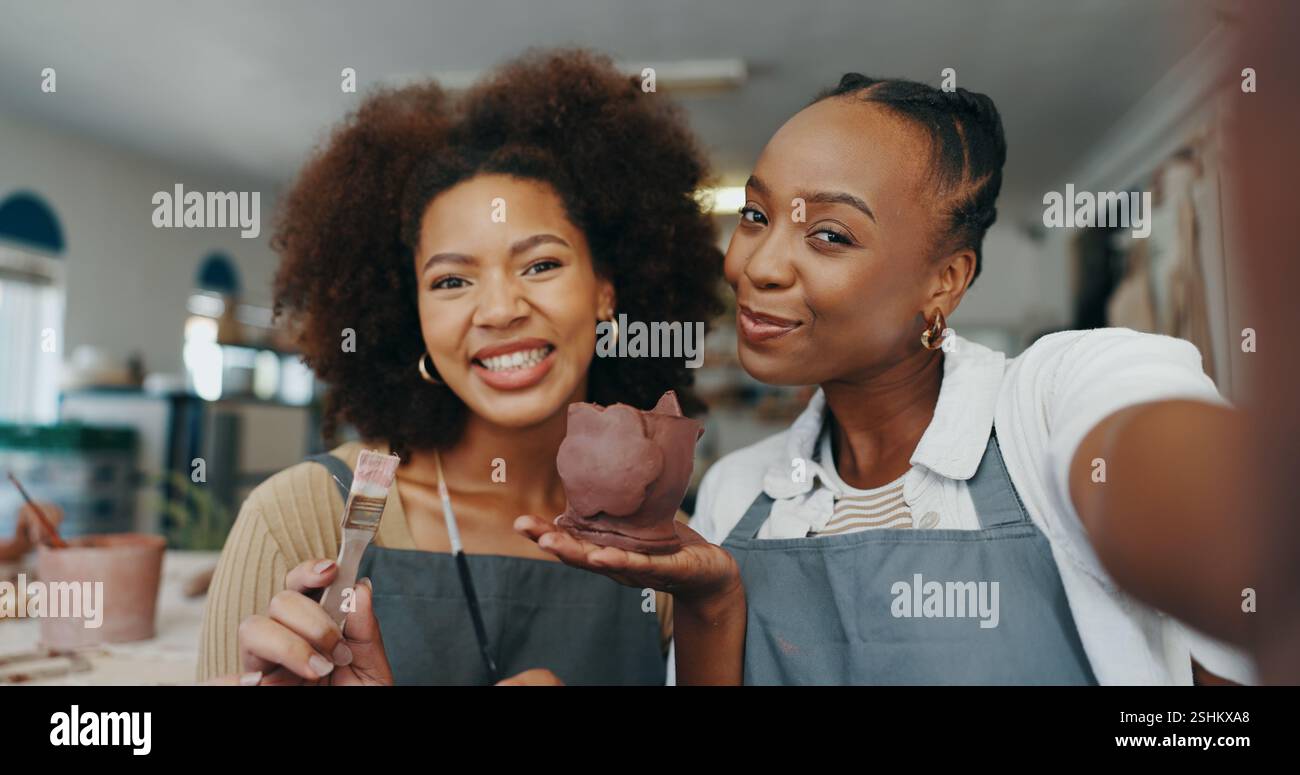 Friends Selfie And Pottery In Clay Studio Workshop And Art Process