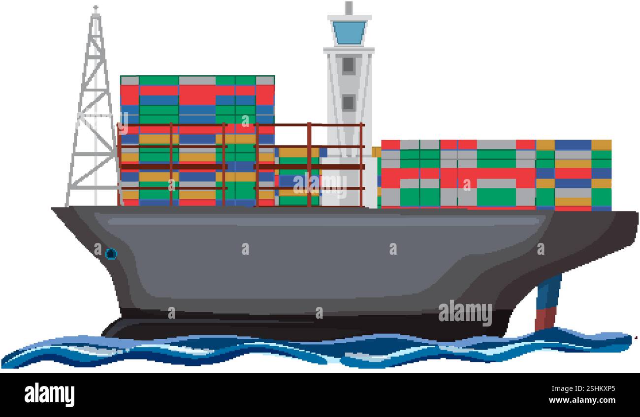 Illustration of a cargo ship carrying containers Stock Vector Image ...