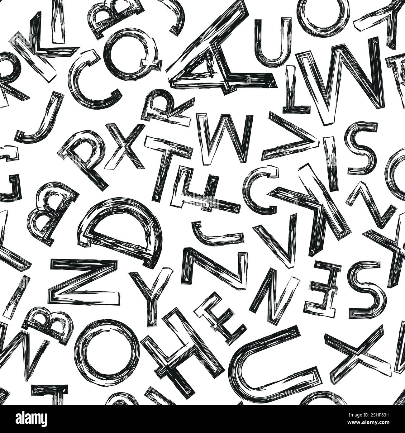 Graphic black pattern with letters on a white background. Seamless ...