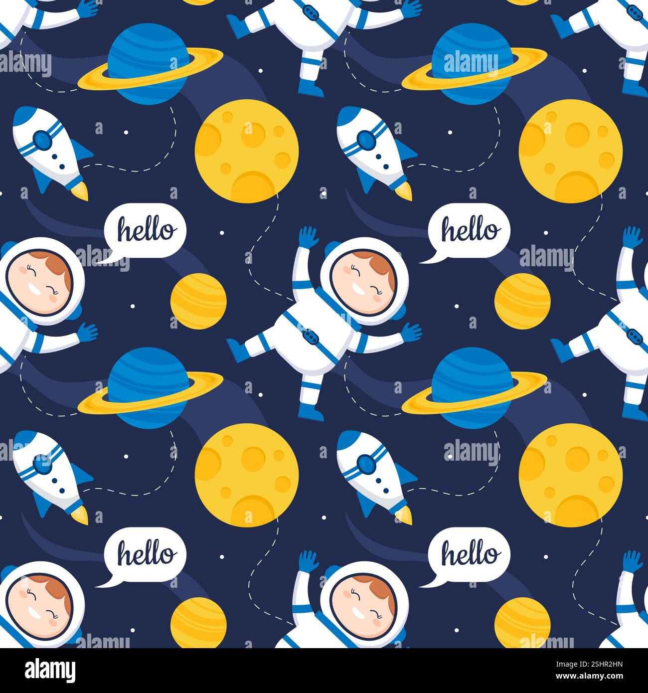 Seamless Pattern of Outer Space Exploration with Floating Rocket and ...