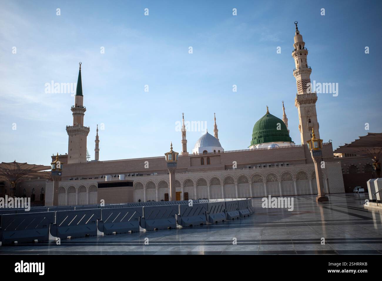 A Green Dome And Minarets In Prophet Mosque In Madinah Also Known As 