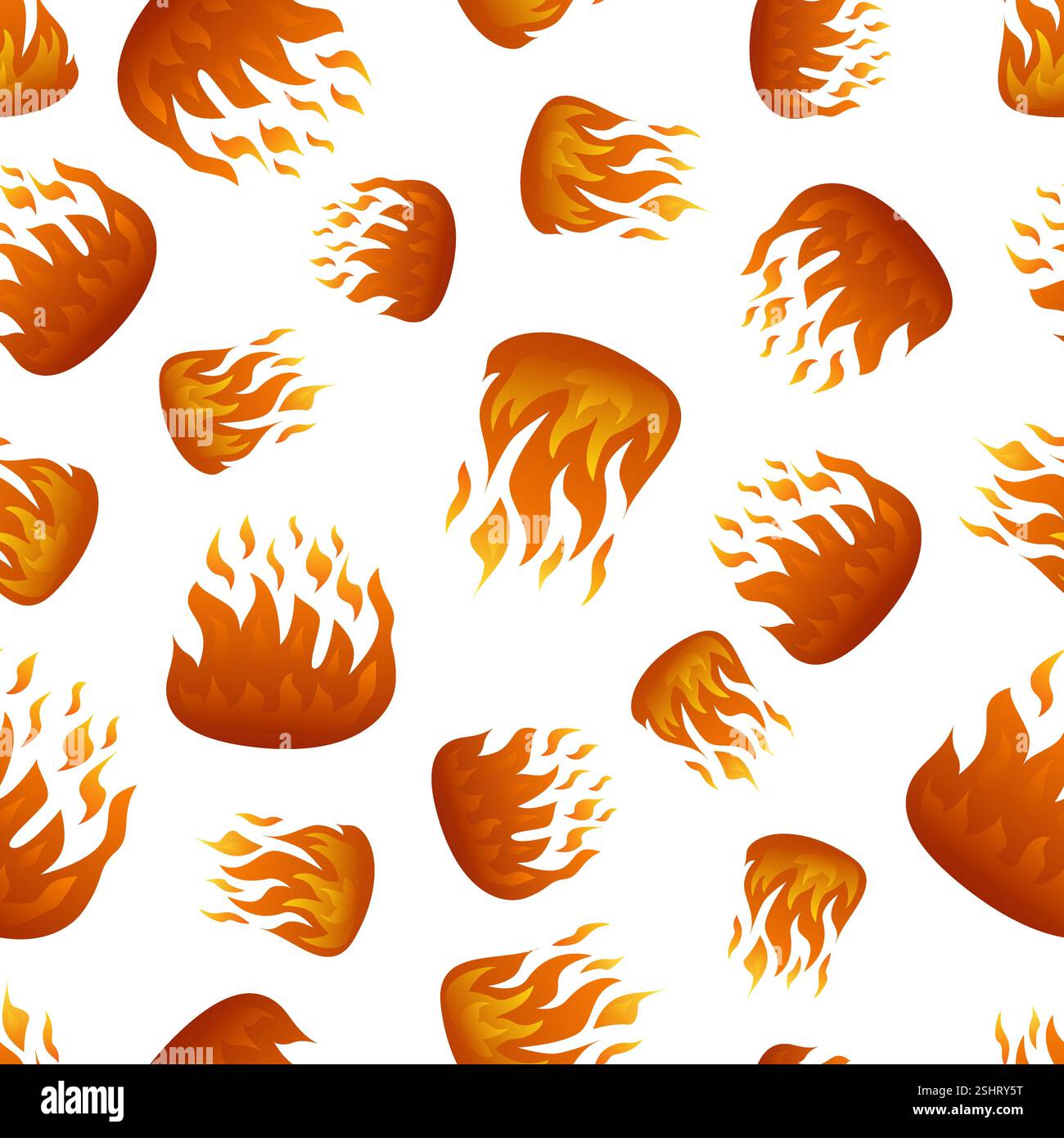 Seamless pattern with fire flame on white background. Vector illustration. Stock Vector