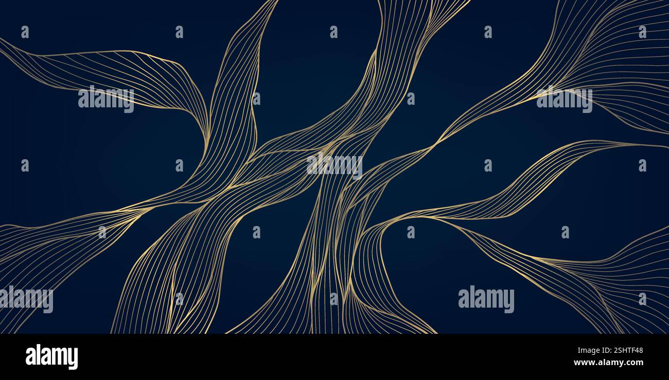 Vector gold abstract wave background, luxury curve graphic card, line ...