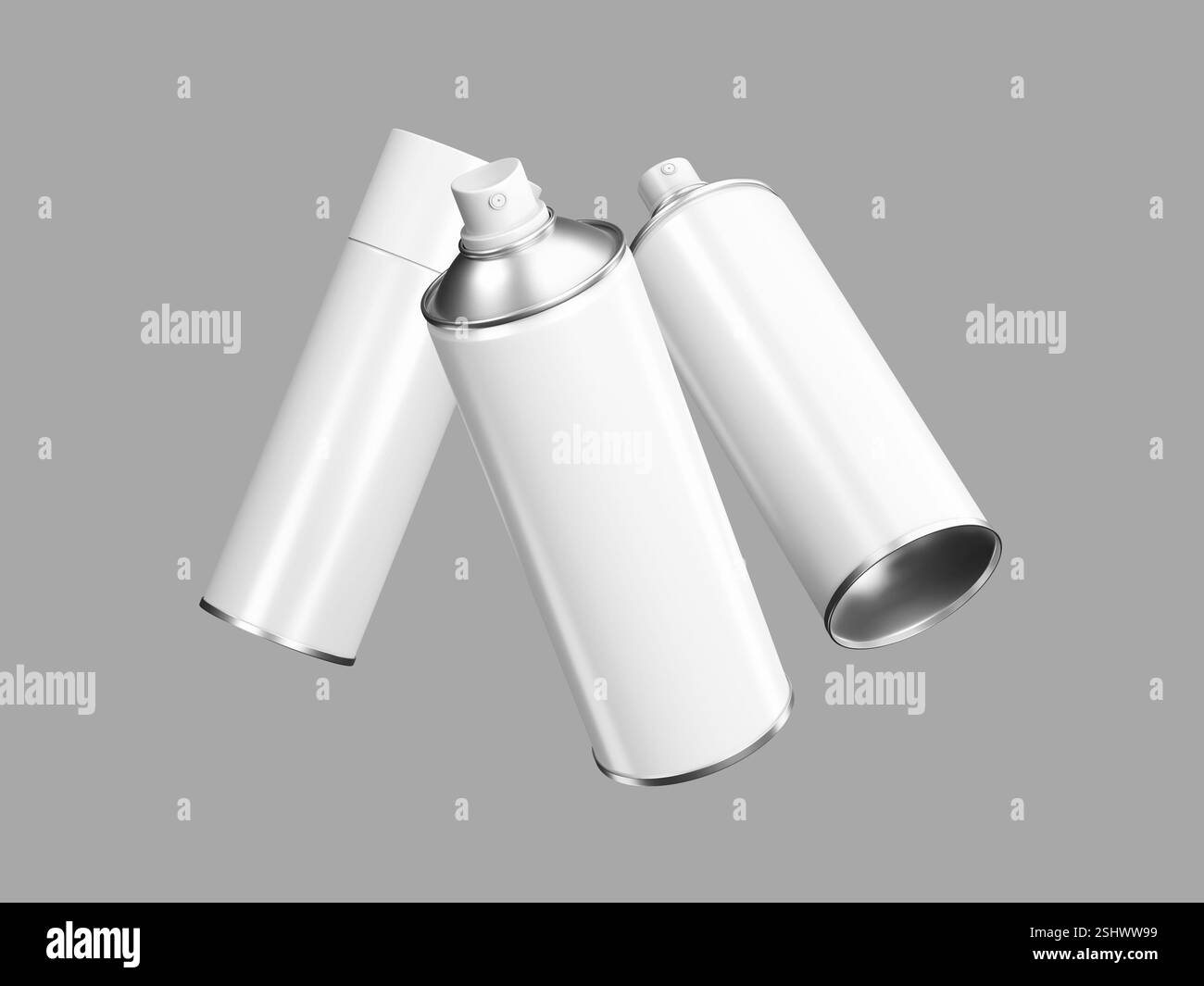White Blank Aerosol Spray Can Mockup 3D Rendering on Gray Background ...