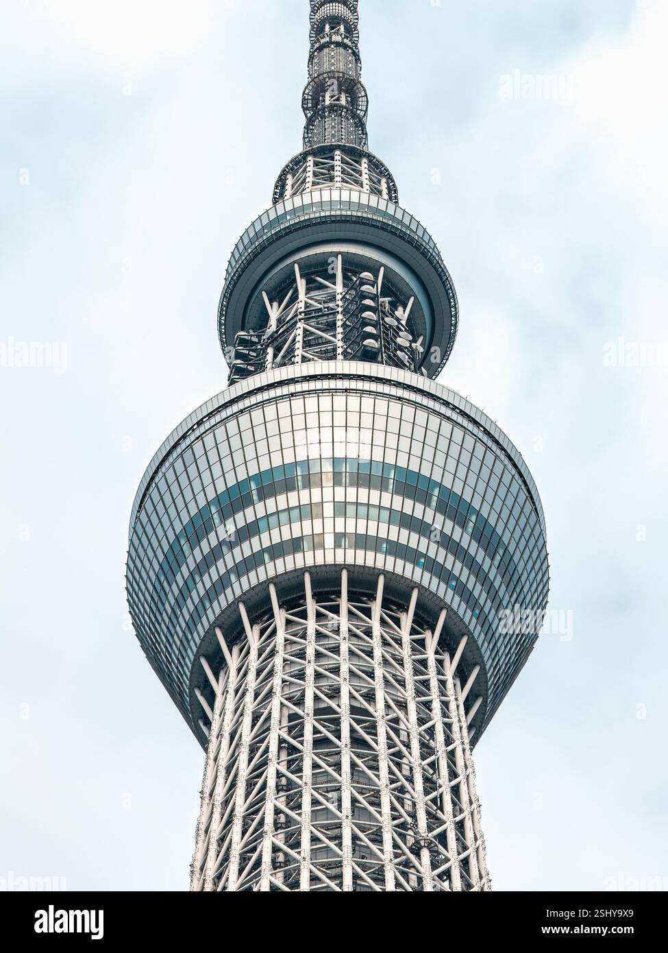 Tokyo Skytree broadcasting and observation tower in Sumida, Tokyo, Japan. The tallest tower in Japan at 634 meters, 2,080 ft. - Smartphone Captured Stock Image