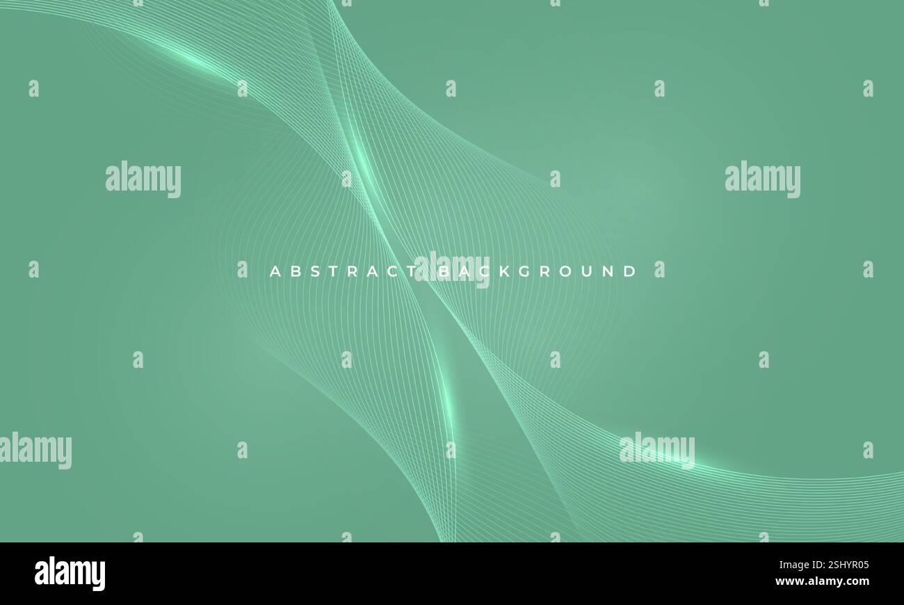Abstract turquoise vector background with glowing green wavy lines ...