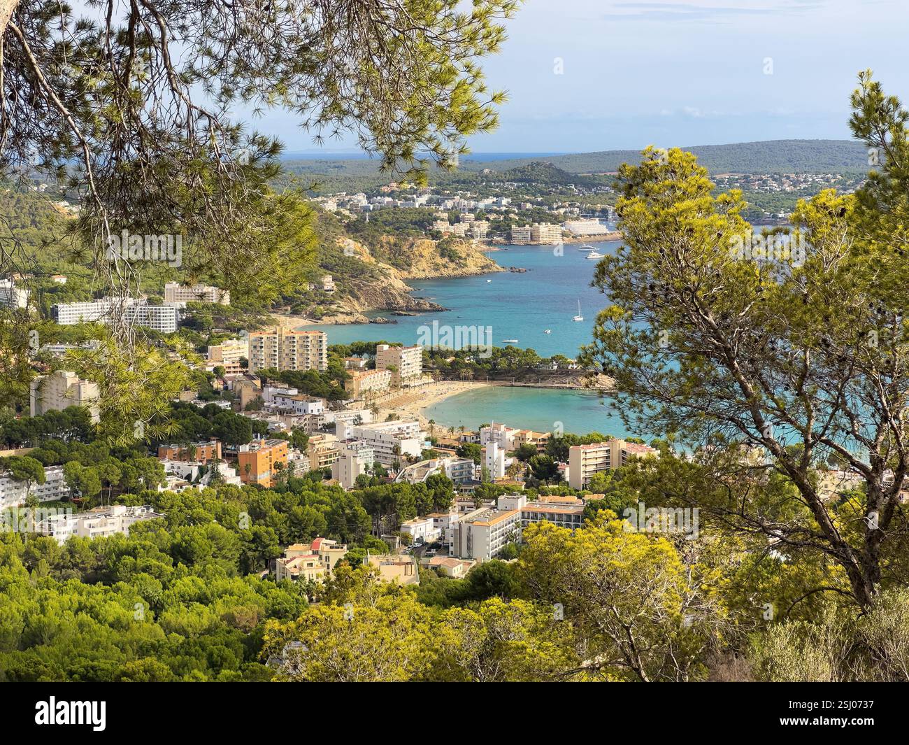 Peguera on the island of Mallorca, Balearic Islands, Mediterranean Sea, Spain. Paguera is a tourist town located in the southwest of Mallorca. - Smartphone Captured Stock Image