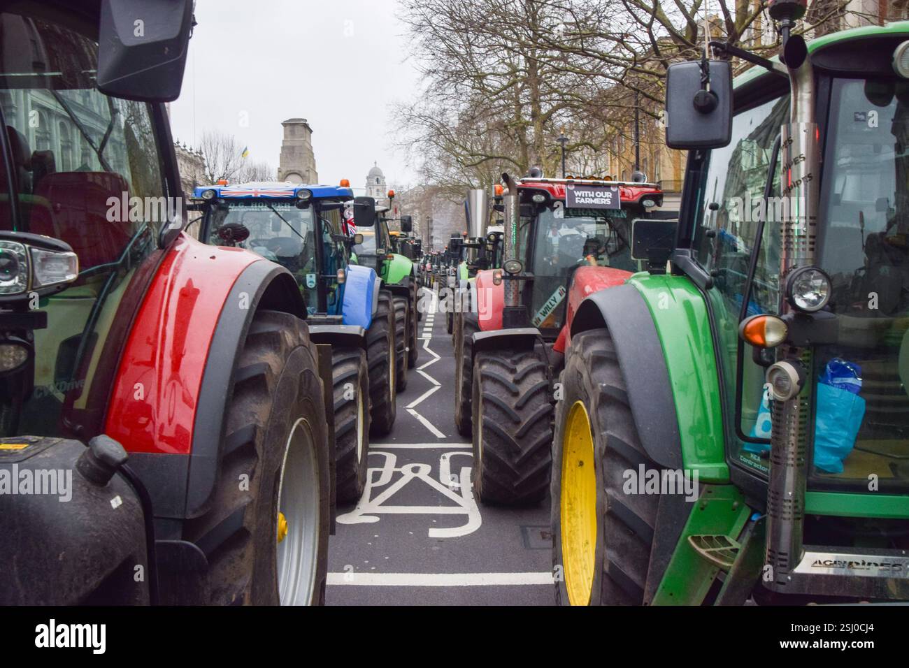 London, UK. 10th February 2025. Hundreds of tractors block Whitehall as ...