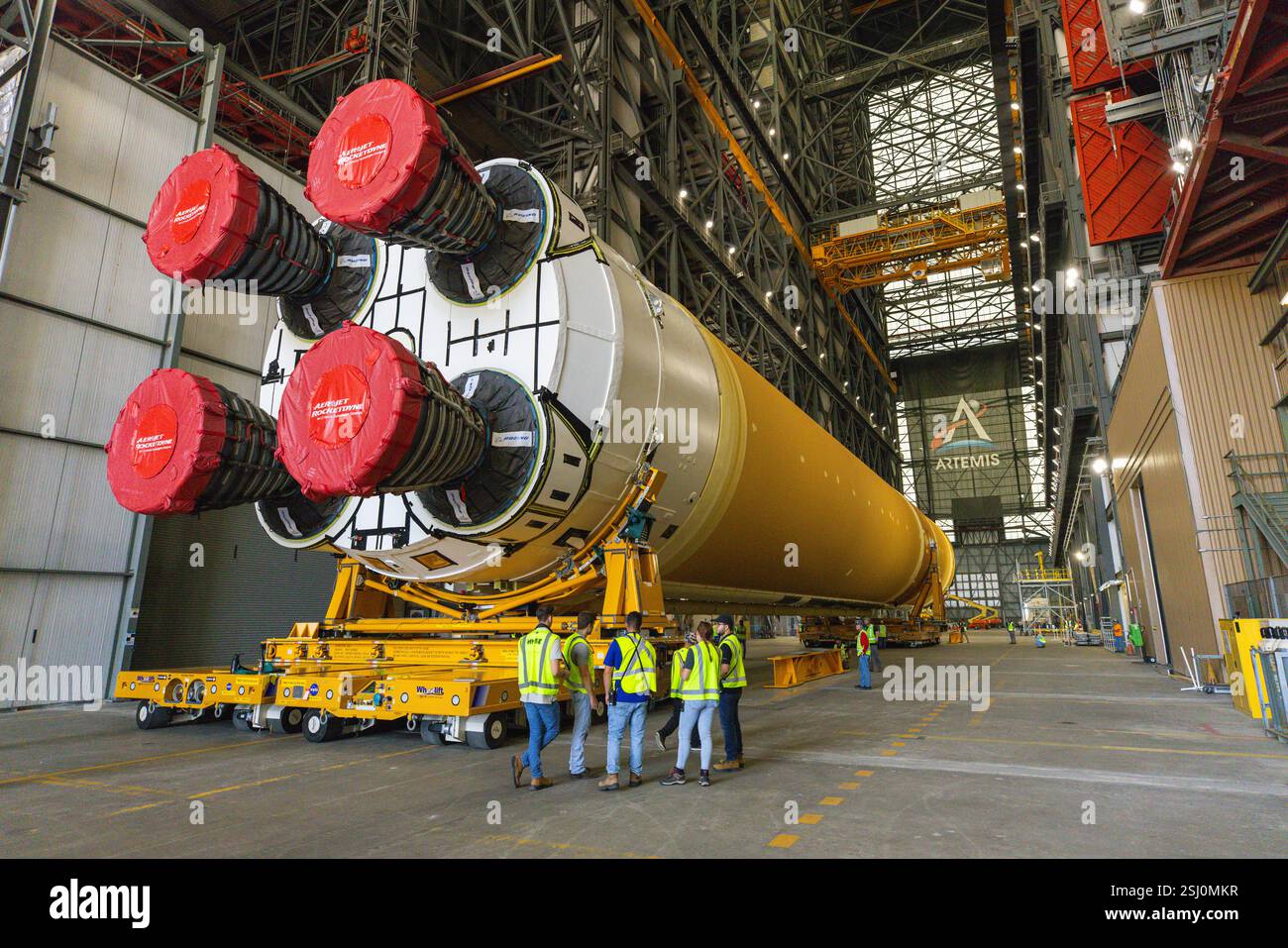 KENNEDY SPACE CENTER, FLORIDA, USA - 24 July 2024 - After completing its journey from NASA’s Michoud Assembly Facility in New Orleans aboard the Pegas Stock Photo