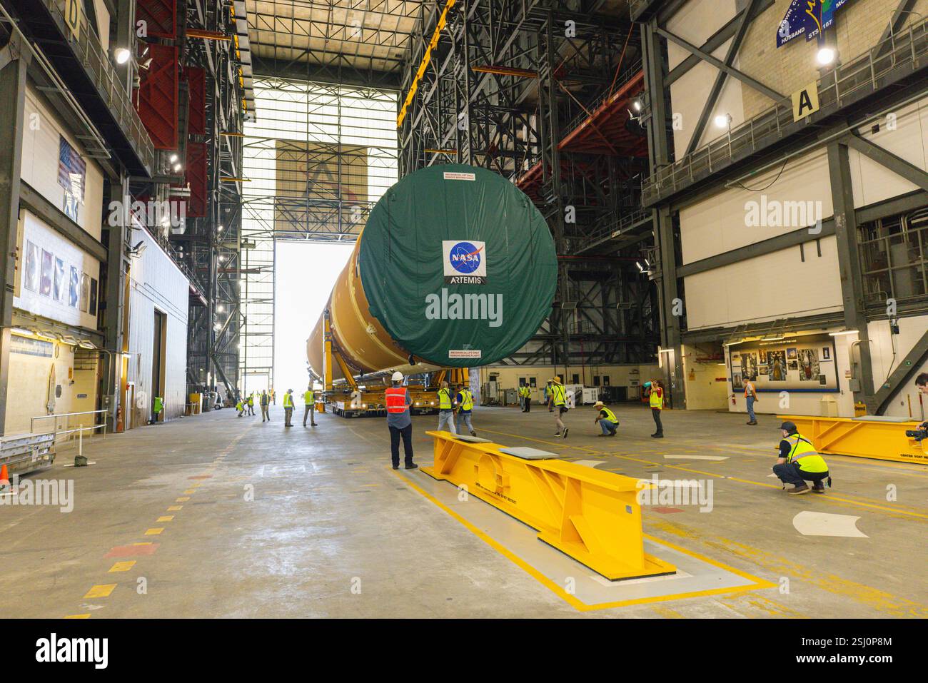 KENNEDY SPACE CENTER, FLORIDA, USA - 24 July 2024 - After completing its journey from NASA’s Michoud Assembly Facility in New Orleans aboard the Pegas Stock Photo