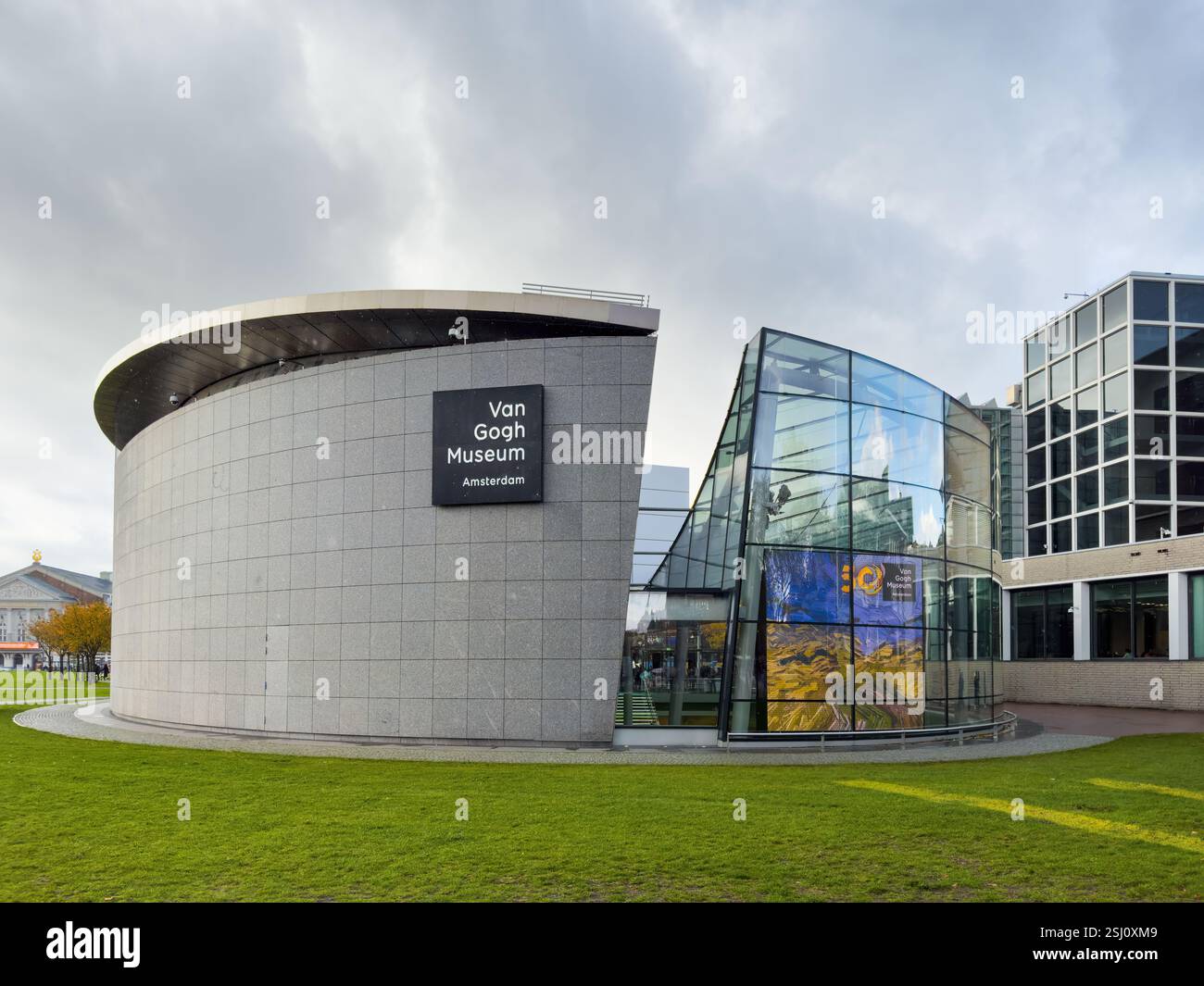 Van Gogh Museum in Amsterdam, Netherlands. Dutch art museum, dedicated to the works of Vincent van Gogh at the Museum Square. - Smartphone Captured Stock Image