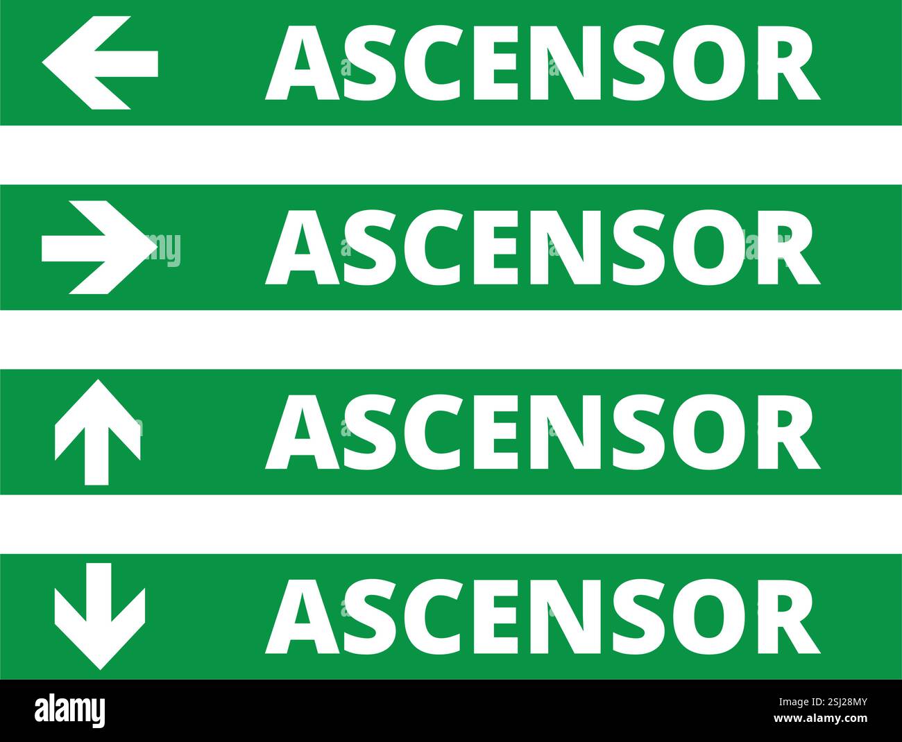 Green ascensor signs with directional arrows on a white background (trad. elevator) Stock Vector