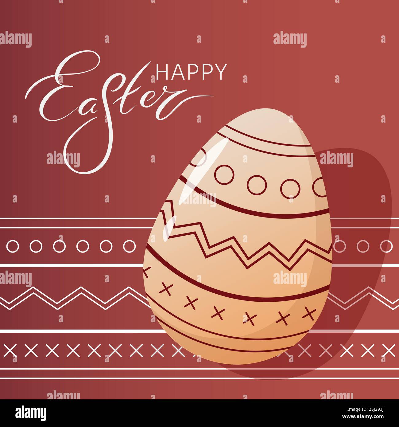 Happy Easter Greeting Card. Ester Egg decorated with ornament pattern, against same on the background and Hand Lettering Easter word. Square Banner Stock Vector