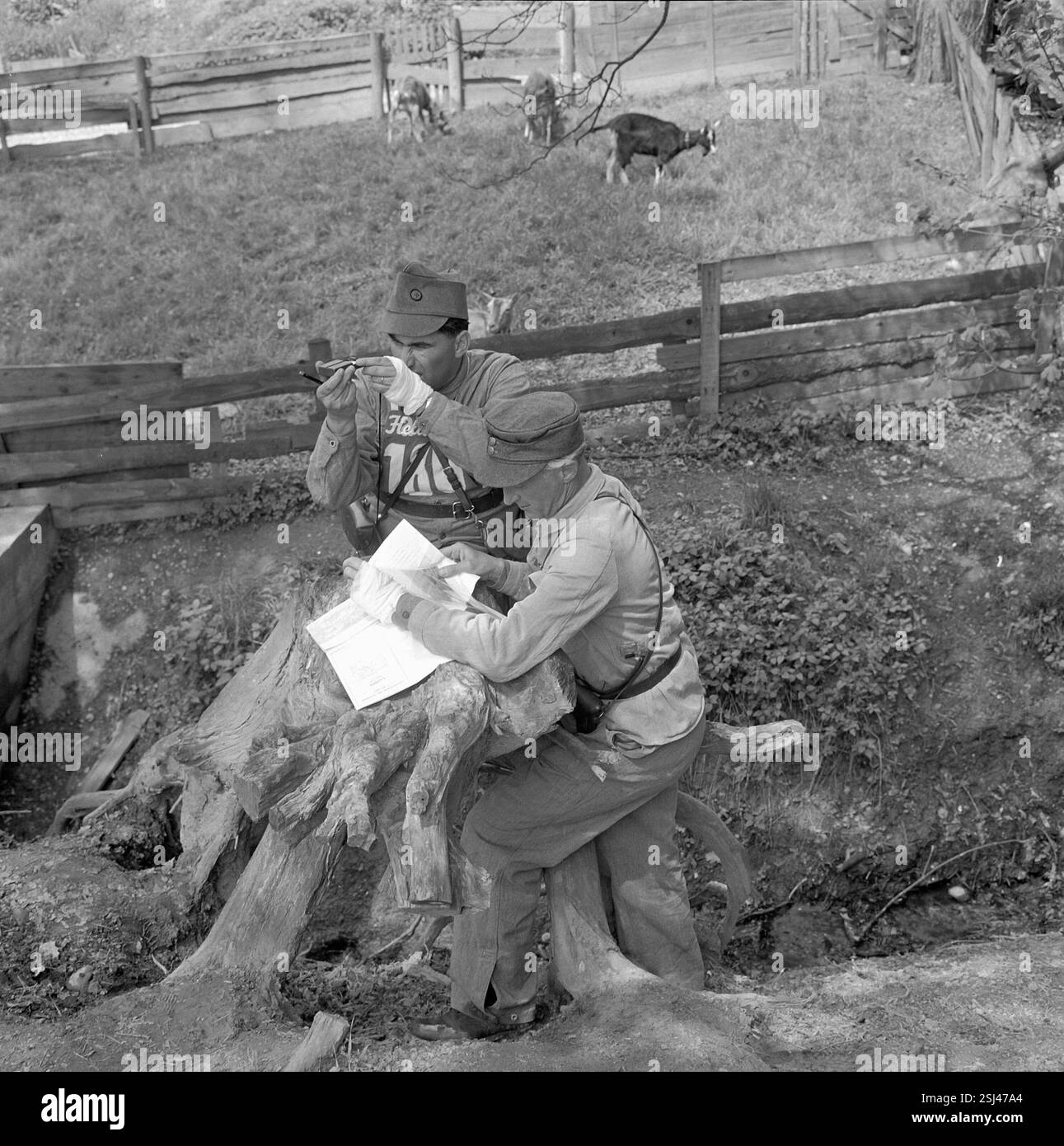 Soldier Using Compass Soldaten mit Karte und Kompass, Luzern 1964#Soldiers with map and ...