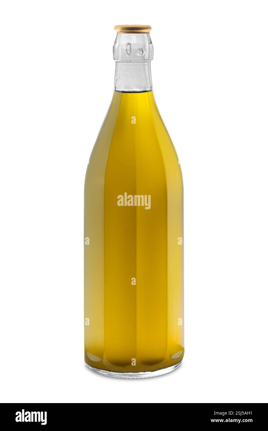 Extra virgin olive oil in glass bottle isolated on white with clipping ...