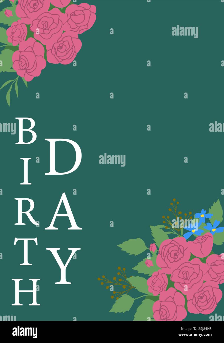 Floral birthday card design with pink roses and green background Stock ...