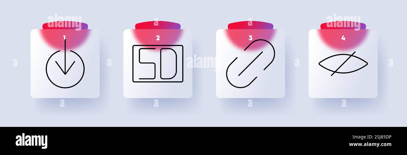 Digital interface set icon. Download, SD card, hyperlink, hidden content, data storage, online access, security, multimedia, technology symbols Stock Vector