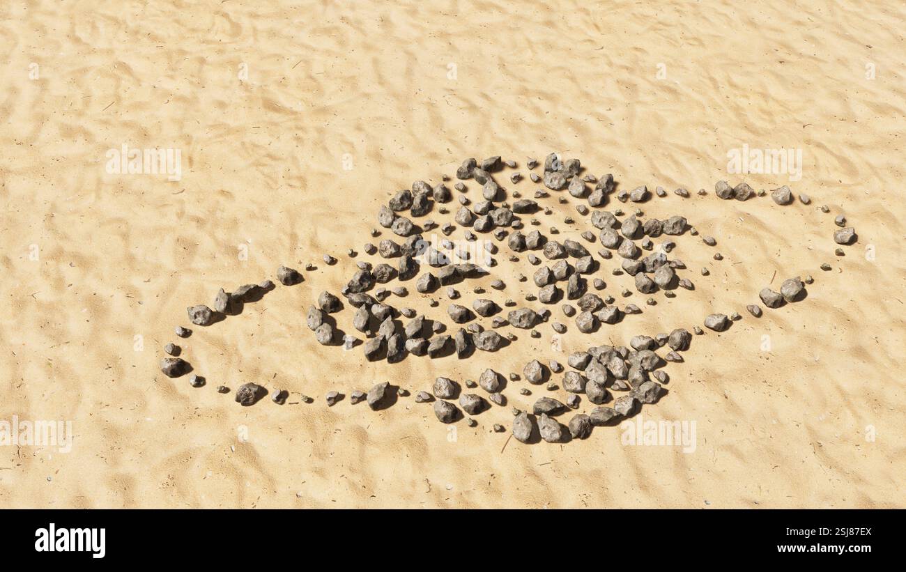 Concept conceptual stones on beach sand handmade symbol shape, golden ...