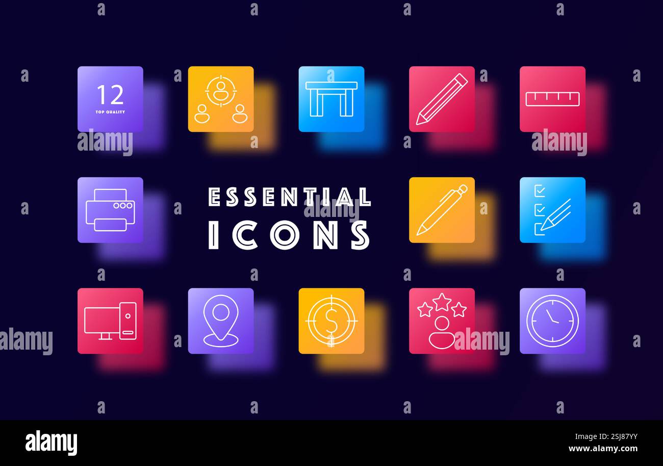 Office and work set icon. Teamwork, meeting table, writing tools ...