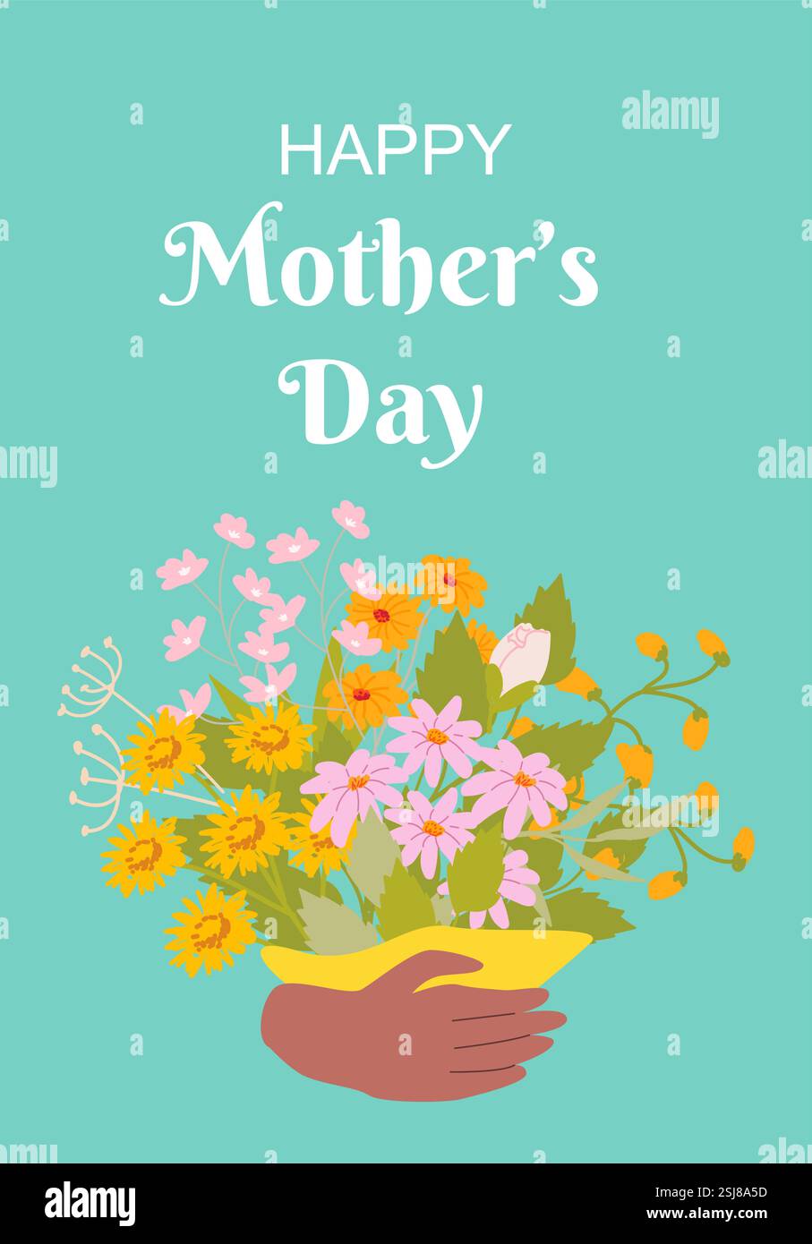 Happy mother's day card with colorful flower bouquet on teal background ...