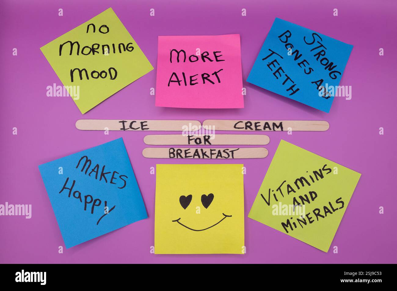 A concept of handwritten popsicle sticks on a purple background and a ...