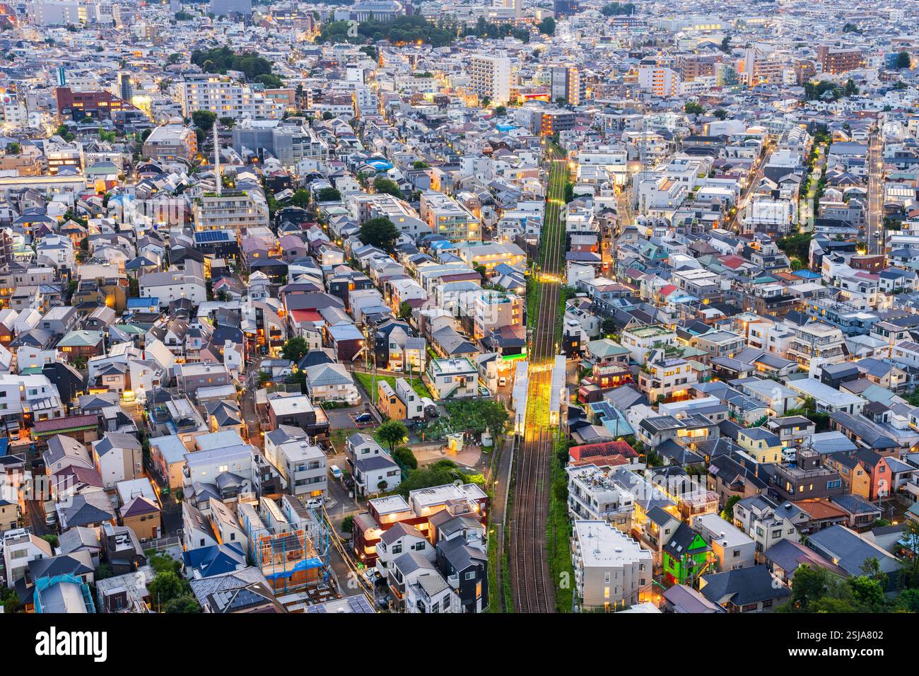 Tokyo, Japan residential cityscape over the Setagaya area at night. Stock Photo