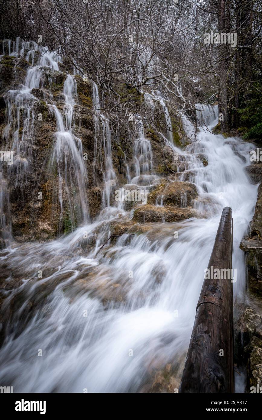 Cuervo river of Cuenca (Spain) in winter, with snow and showing the ...