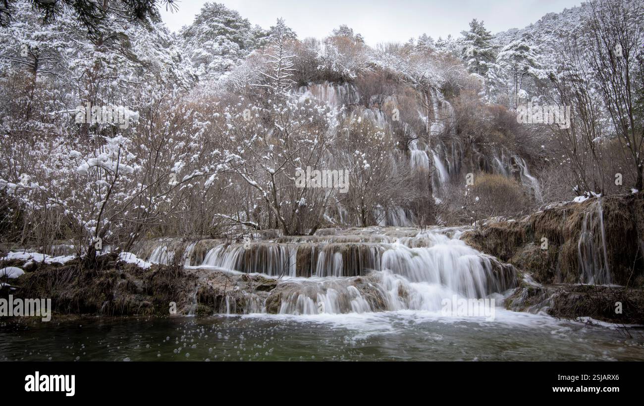 Cuervo river of Cuenca (Spain) in winter, with snow and showing the ...