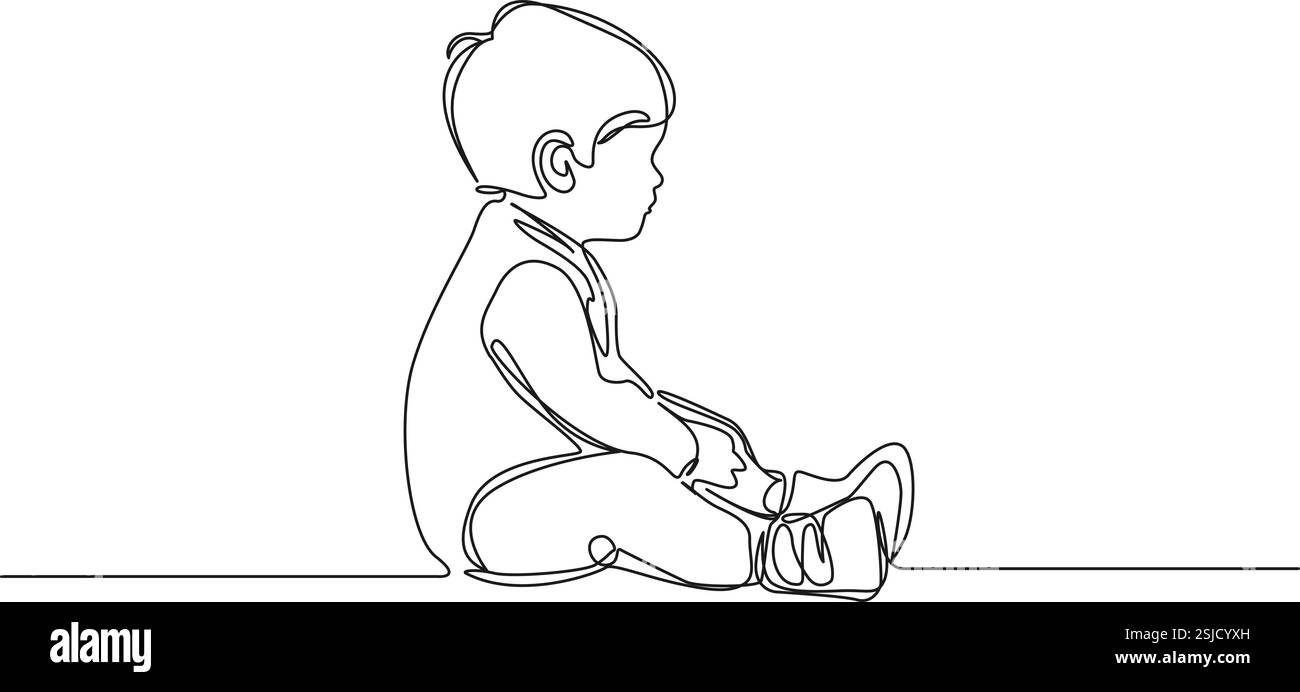 continuous single line drawing of young boy sitting on floor, line art ...