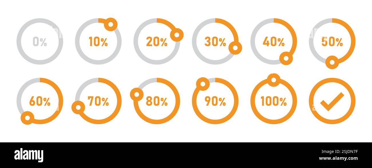 Infographic icon, loading circles 0 to 100 percent loading process in ...