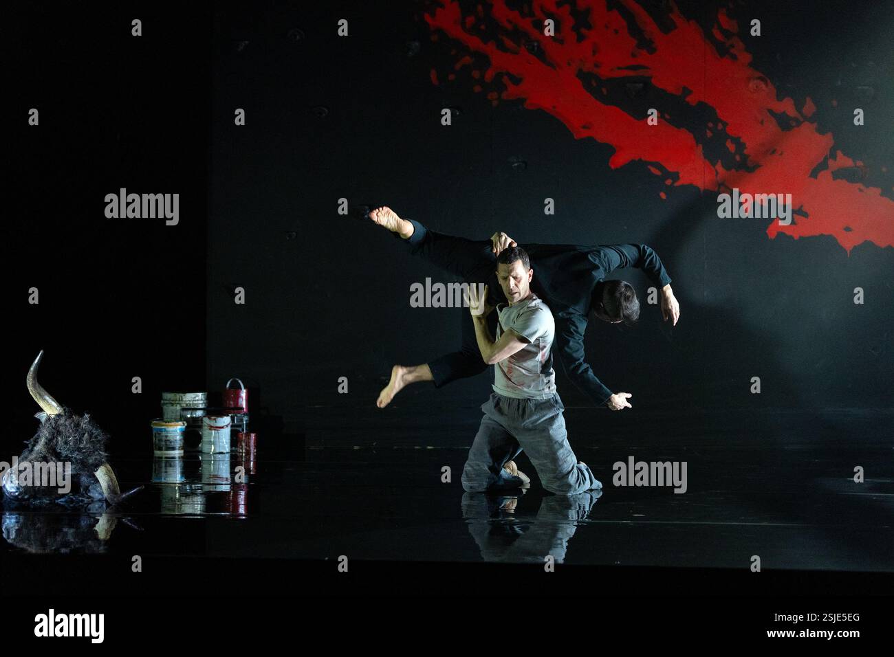 Jonathan Goddard (Theseus - front), Tommy Franzen (Minotaur) in ...