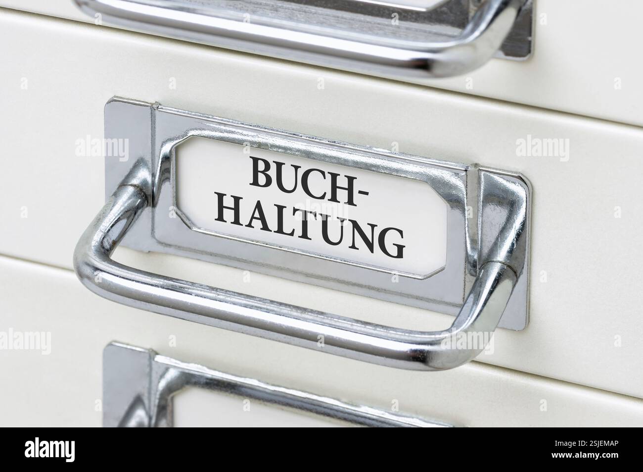 Drawer cabinet with the inscription Bookkeeping Stock Photo