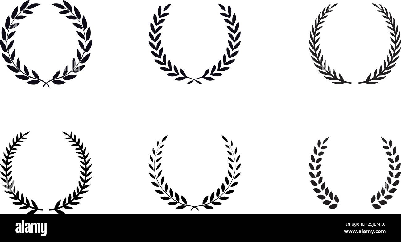 Black and White Laurel wreath vector art collection. Elegant Monochrome ...