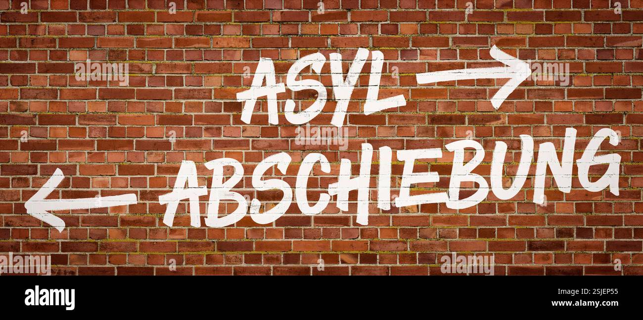 Writing on a brick wall - asylum or deportation Stock Photo - Alamy