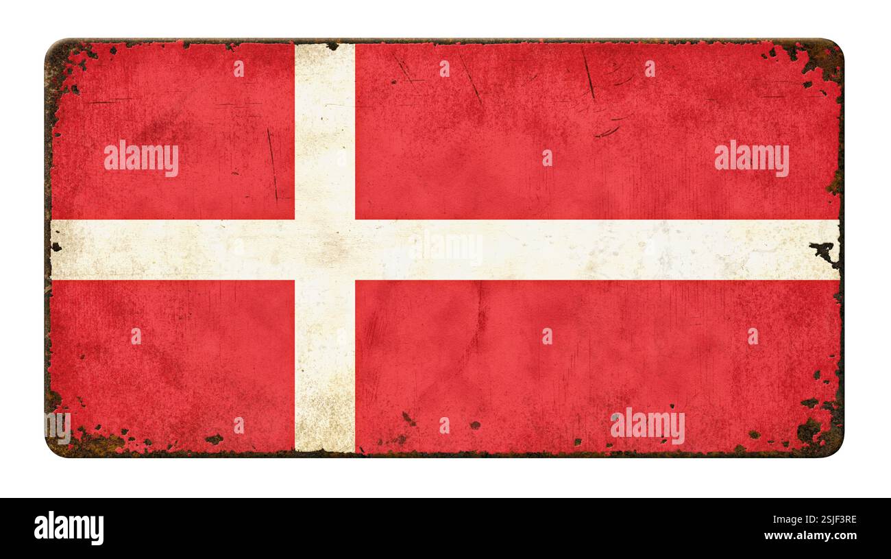 Old rusty tin sign - Flag Denmark Stock Photo