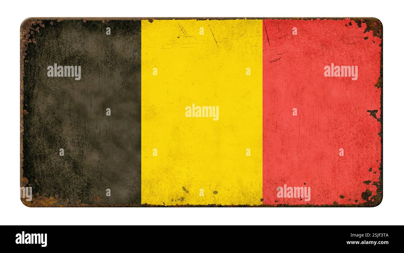 Old rusty tin sign - Flag Belgium Stock Photo