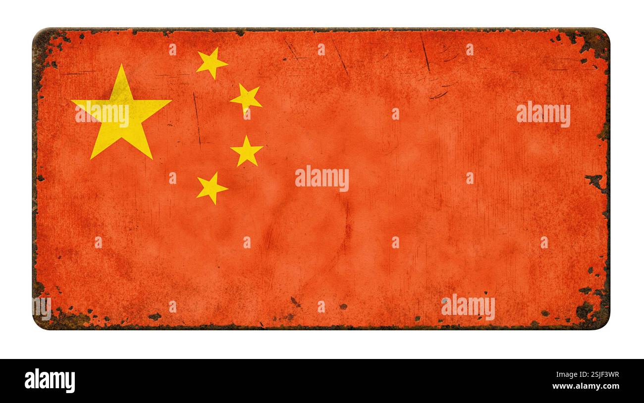 Old rusted tin sign - China flag Stock Photo
