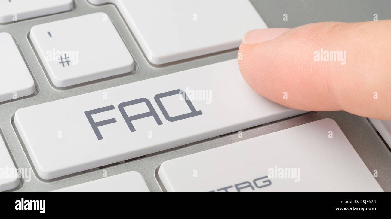 Keyboard with labeled key - FAQ Stock Photo - Alamy
