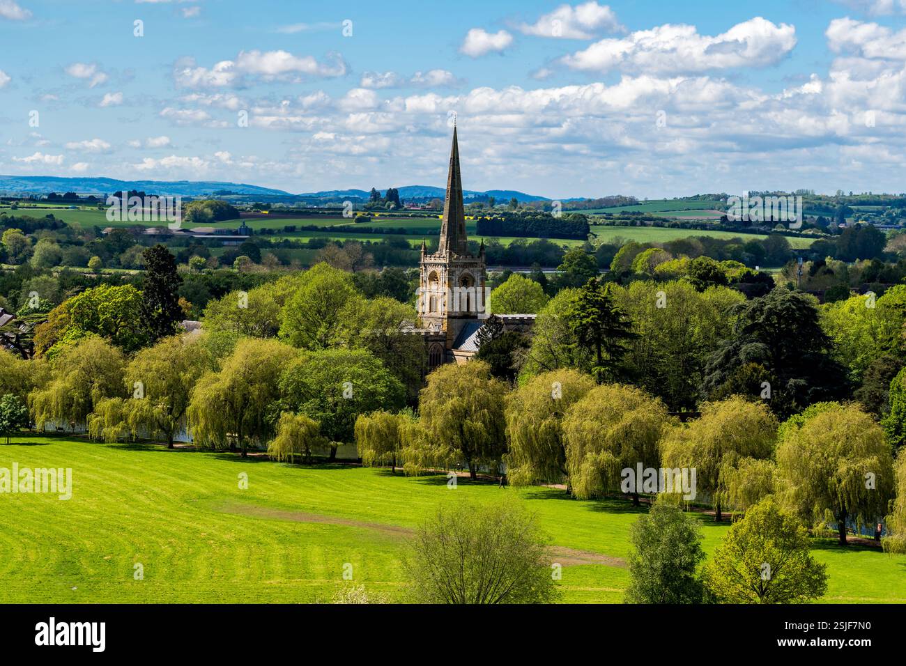 Aerial View of Stratford-Upon-Avon Capturing Historic Architecture and Idyllic British Countryside Stock Photo