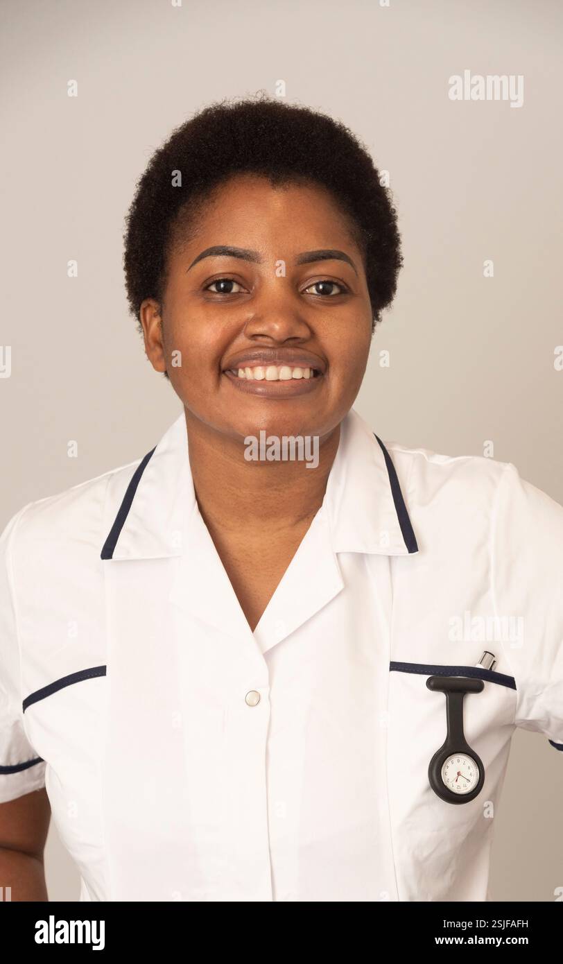 England United Kingdom, 03.02.2025. Nurse in white coat with a watch and pen in pocket. Stock Photo