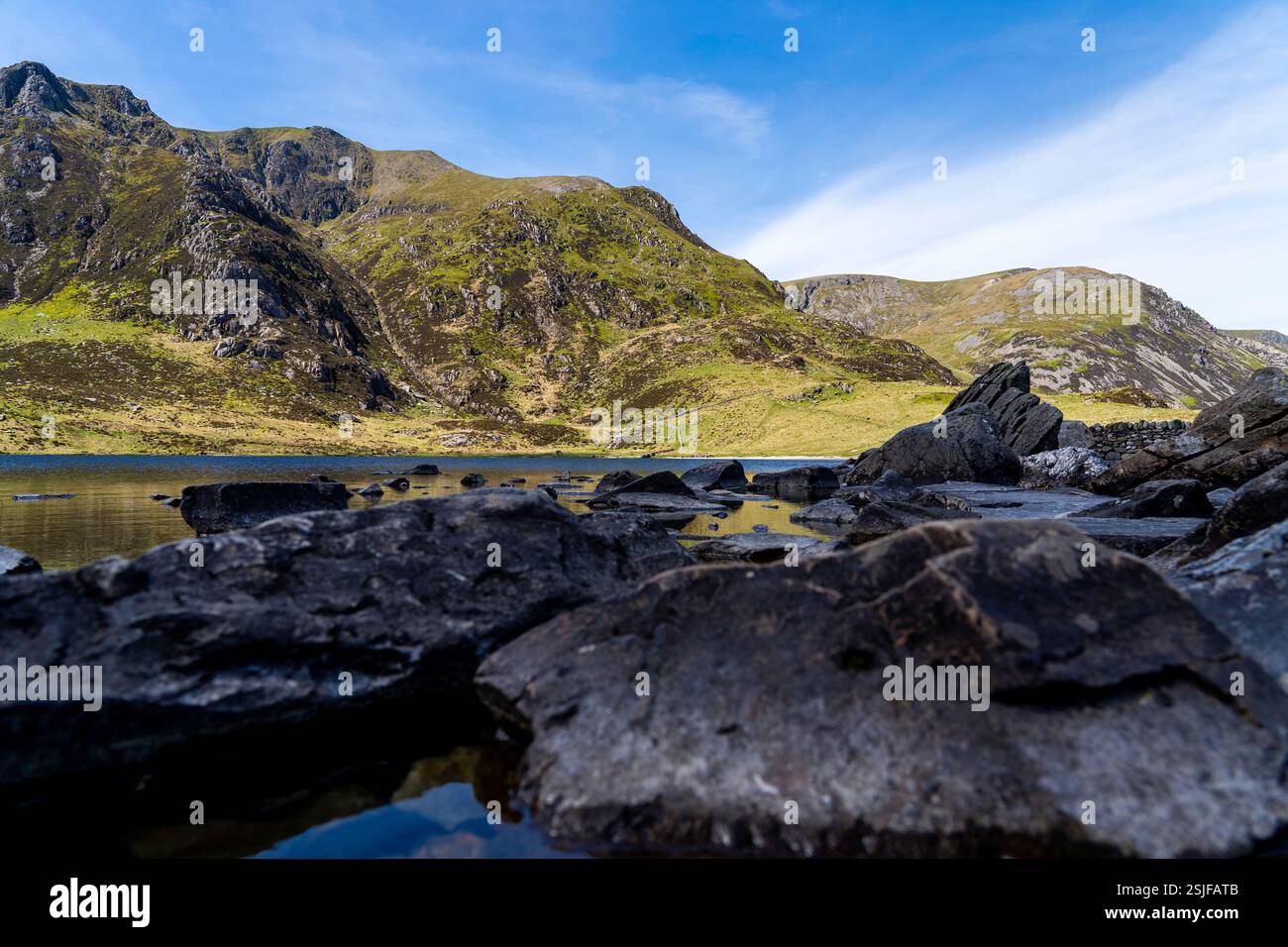 Close up of Lake Llyn Idwal's Lakeside Rocks within Cwm Idwal's ...