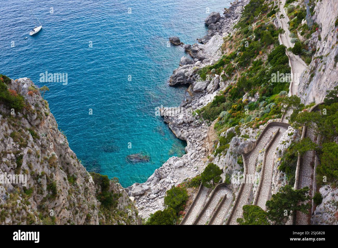 Capri island, famous road Via Krupp on the mountains. Stock Photo