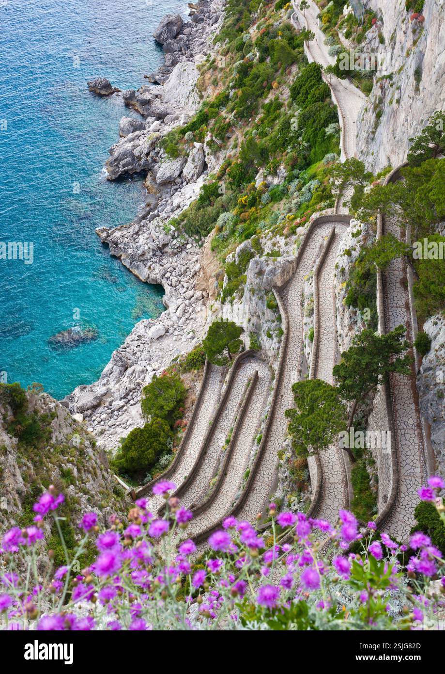Capri island, famous road Via Krupp on the mountains. Stock Photo