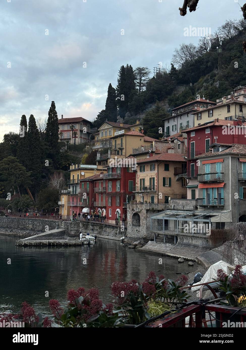 small Italian village by a lake - Smartphone Captured Stock Image